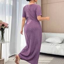 jianchaimaoyi02  Vestido envolvente de unicolor elegante talla grande, para verano - Púrpura polvoriento - Ver 3