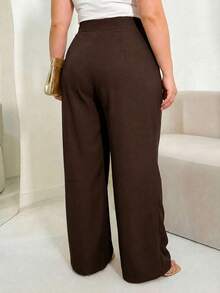 MODA MO, REF: 3286 (PLUS SIZE) - Women's Tailored Trousers, Wide Leg Trousers, High Waist, Black Trousers, Wide Leg - 巧克力棕 - 查看 5