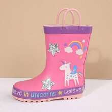 Kids Cartoon Puddle Shoes - Lightweight Waterproof Pull-On Rain Boots With Anti-Slip Sole For Outdoor Play - Pink - View 5