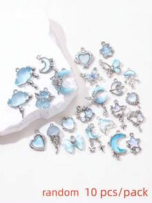 10/20pcs Random Blue Tone Ocean Colored Rhinestone Cross & Heart Shaped Pendant DIY Necklace Bracelet Jewelry Gift For Women - Blue - View 10