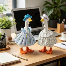 Desk Goose Elegant Outfit Creative Mini Goose Statue Floral Print Clothes, Hat, Necklace For Home Party Decor - Sets - View 1