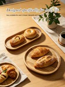 1/2PCS Oval/Asymmetrical Round Solid Wood Tray, Serving Tray, Restaurant Serving Tray, Wooden Tray, Dessert Plate, Candy Plate, Perfect For Restaurant, Camping And Outdoor Use, Easy To Clean, Polished Finish, Kitchen Storage, Suitable For Father's Day, Thanksgiving, Easter - View 1
