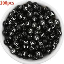 100 件/包亚克力扁平圆形字母珠，适用于 DIY 工艺品、手镯、项链、黑色背景和白色字母吊坠，“Kandi”风格 - 黑色 - 查看 23