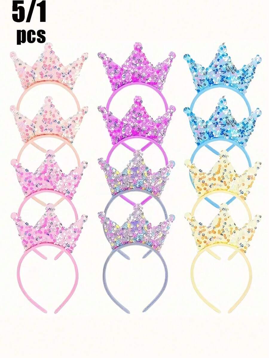 5 peças Acessórios de cabelo com coroa de princesa, tiaras com coroa de lantejoulas, várias cores disponíveis, adequado para festa com tema de princesa, festa de aniversário, presente de casamento, despedida de solteira, baile de finalistas, decoração de festa perfeita - Tamanho único. - Ver 1