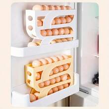 1PC 3-Tier Automatic Rolling Sliding Refrigerator Storage Rack - Heavy Duty Transparent Plastic Space-Saving Shelf, Non-Slip Design, Manual Operation (No Battery Required), Suitable For Refrigerator, Pantry And Behind Door Storage - Compatible With Eggs And Other Items (Drawer-Style Cabinet Rack) - Multicolor - View 1