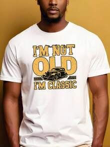 Camiseta de manga corta con cuello redondo, estilo casual de verano, con diseño de coche clásico vintage para hombre. - Blanco - Ver 1