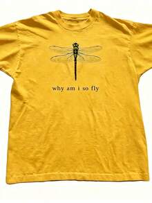 100% Cotton Geographic Inspired Dragonfly Graphic T Shirt For Men And Women |  Exquisite Design |  Loose And Comfortable | Shirts Y2k - 黃色 - 查看 7