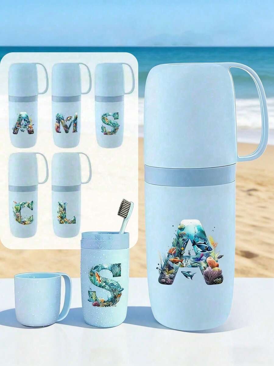 Letter Ocean A-Z 便攜式牙刷盒，保持牙刷清潔且隨時可攜！旅行牙刷架，便攜式牙刷杯蓋，適合旅行、露營、出差和學校，多功能牙刷杯，旅行盥洗杯，牙刷和盥洗用品收納組 - 彩色 - 查看 1