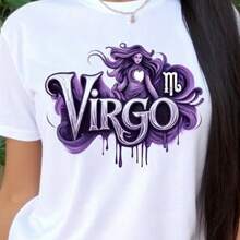 Camiseta de manga corta para mujer - Camiseta blanca con diseño estampado de la Virgo, cuello redondo casual, tela elástica suave y transpirable, top de moda para todas las estaciones, atuen - negro - Ver 2