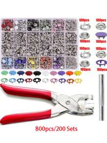 EDCUEBE7 800pcs/200sets Metal Five-Prong Snap Fastener Plier, Hollow & Solid Metal Claw Snap Button Fastener Rivet Kit, For Clothing Sewing, Ideal For DIY Crafts, Apparel, Hats And Sewing (Random Color) - Multicolor - View 13