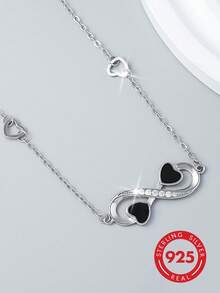 1pc S925 Sterling Silver Women's Infinity Heart Bracelet, Inlaid With Black Diamonds, Hypoallergenic, Suitable For Women's Daily Wear, Perfect Gift For Mother's Day, Christmas, Valentine's Day Or Birthday, Comes With Gift Box. - Silver - View 7