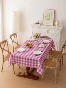 1pc Rectangular Plaid Tablecloth, Digital Printed Buffalo Check Washable Tablecloth, Suitable For Outdoor Picnic, Living Room, Kitchen And Holiday Dinner, Beige And White Rectangular Tablecloth - Pinkish White - View 4