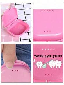牙科牙套假牙收納盒，帶牙齒圖案與「Tooth Care Stuff」字樣，護齒器收納盒，假牙盒，耐用通風牙套盒，牙套收納盒，牙科收納盒，假牙放置盒，牙科配件，假牙套，牙齒 - 彩色 - 查看 7
