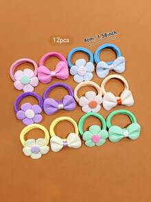 12pcs Colorful Bowknot Flower Hair Ties Cute Women Hair Bands Hair Ropes Random Colors Suitable For Daily Use Hair Accessories - Multicolor - View 2