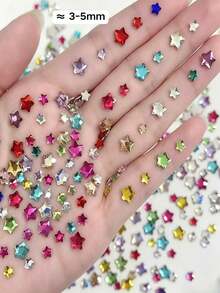 100pcs Assorted Size Colorful 3D Star Rhinestones Nail Art Charms, Random Color And Size Combination; Flat Bottom Asymmetric Star Nail Decorations, Including Rose Red, Ocean Blue, Light Pink And More, 3D Nail Rhinestones, Nail Art Stones, Nail Art Tools, Women/Girls Nail Accessories, Nail Art Stickers - Multicolor - View 7