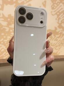 Luxury Solid Color Glossy Glass Phone Case Compatible With 17 Pro Max 16 15 14 13 12 11 Pro Max Lens Protection Minimalist Cute Elegant Compatible With 17promax 16promax 17pro 15promax 14promax 13promax Phone Case, Aesthetic - White - View 3