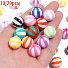 20pcs/Pack Acrylic Colorful Striped Beads, Watermelon Double Color Vertical Striped Large Hole Beads, Suitable For DIY Bracelets Necklaces Handcraft Beading Jewelry Supplies - Multicolor - View 2