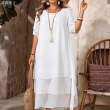yonghongmaoyi1  Vestido casual de talla grande, vestido bohemio de verano fluyente con cuello redondo, sin mangas, dobladillo asimétrico, adecuado para primavera y verano, - Negro01 - Ver 5