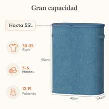 Lifewit Cesto Ropa Sucia Cesta Ropa Plegable con Bolsa Extraíble y Asa Cubo Ropa Sucia con Tapa Laundry Basket para Dormitorio Baño Lavandería Dormitorio 55 L - Azul Oscuro - Ver 4