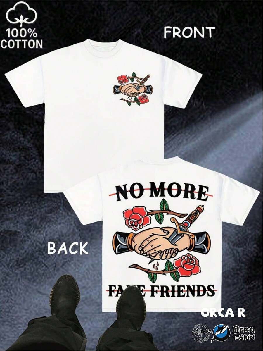 Camiseta de algodón moderna y elegante, cómoda y transpirable, de corte holgado y manga corta con diseño de estampado creativo, adecuada para uso diario casual en la calle, viajes y com - Blanco - Ver 1