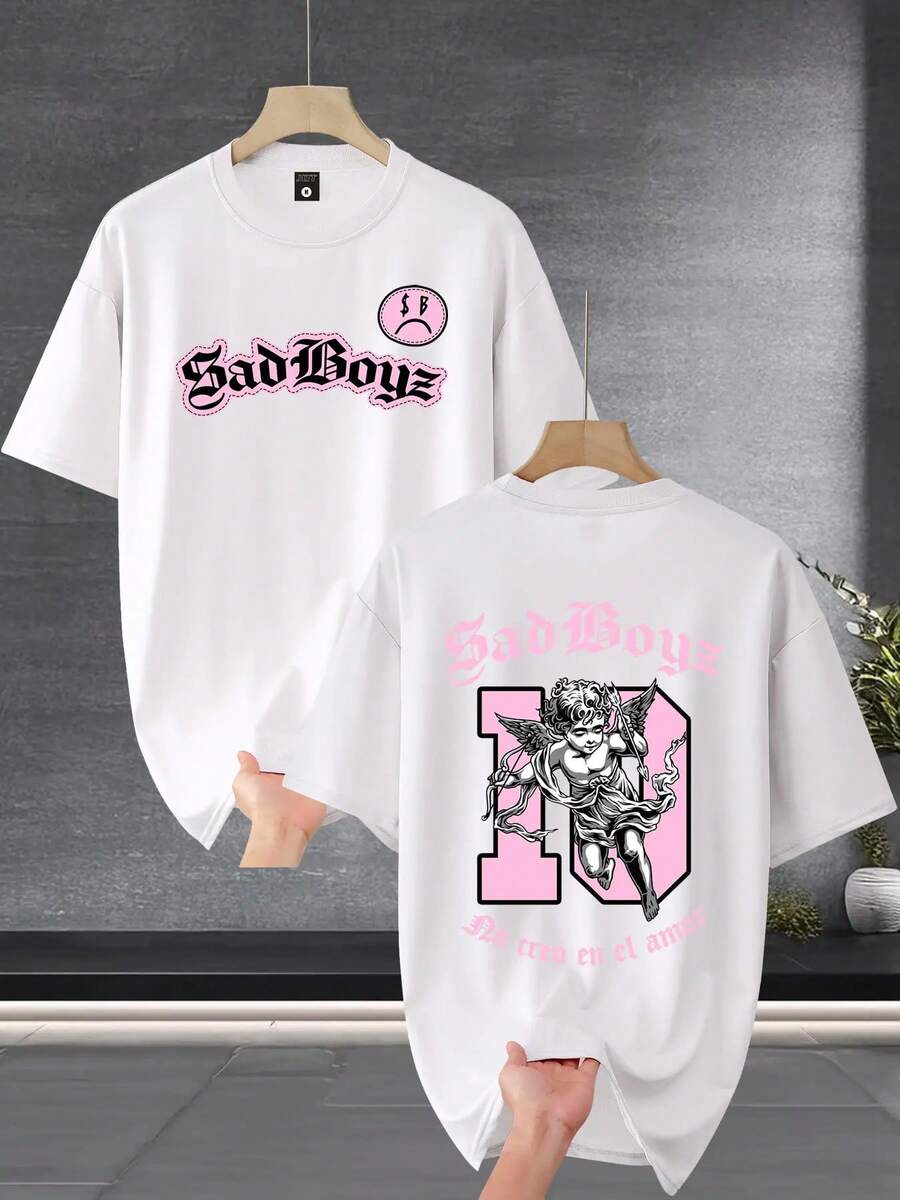 Camiseta de hombre con estampado de Cupido - Camiseta de manga corta y cuello redondo de corte holgado, con diseño de y flecha de Cupido, un regalo para el Día de San Valentín, ad - Blanco - Ver 1