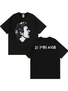 Camiseta de la colección "Concierto 25 Años" de Dani Martín, para hombre y mujer, estilo Hip Hop, Streetwear, cómoda y de talla grande. - Negro - Ver 1