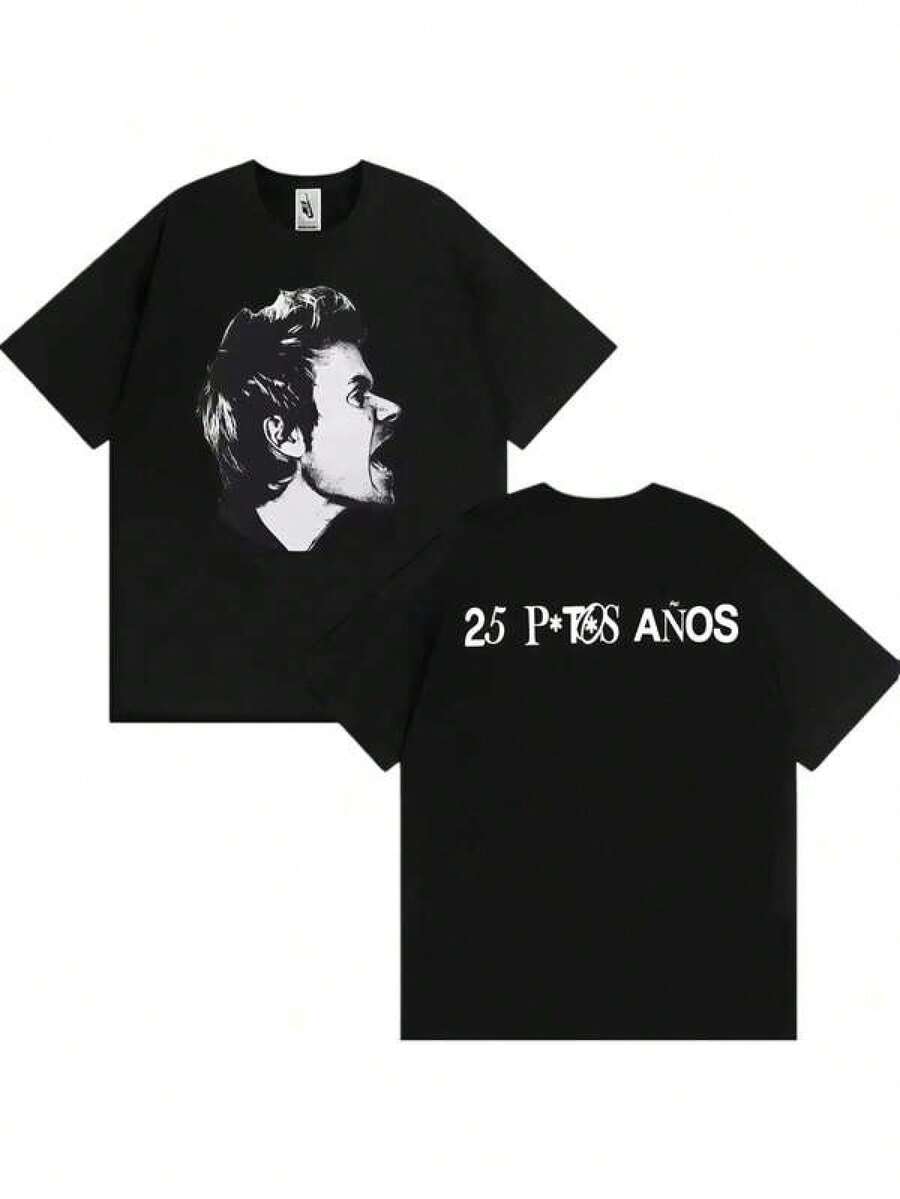 Camiseta de la colección "Concierto 25 Años" de Dani Martín, para hombre y mujer, estilo Hip Hop, Streetwear, cómoda y de talla grande. - Negro - Ver 1