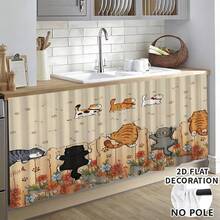 1pc, Home Decor, Cat Pattern Printed Table Skirt, Kitchen Small Curtain, Kitchen Cabinet Cover, With Curtain Holes, Easy To Hang, Rectangular, Machine Woven, Machine Washable, Kitchen Decoration And Accessories, Perfect For Kitchen Cabinets And Home Decor - Multicolor - View 2