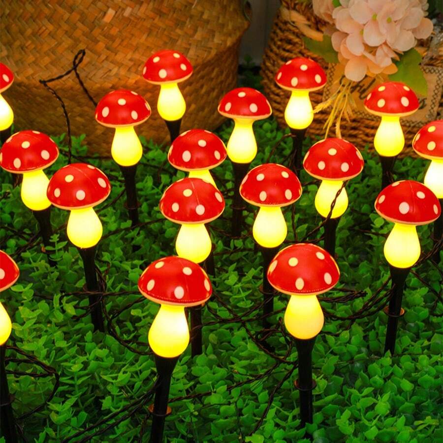 LED 太陽能蘑菇地插燈，戶外庭院花園草坪裝飾景觀氛圍照明燈
