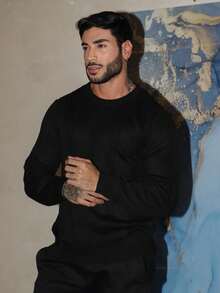 Knitted Sweater Men's Blouse Chic High Quality Textured Autumn Winter Long Sleeve Father's Day - 黑色 - 查看 6