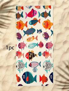 1pc Fish Pattern Beach Towel, Ocean Style, Bathroom Towel, Minimalist Fashion Thickened Superfine Fiber Material, Rectangular Soft & Comfortable, Sports Towel, Yoga Towel - Multicolor - View 11