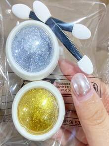 2Jar(1+1) Gold Sliver Metallic Mirror Nail Powders Set,Holographic Sparkling Laser Silvery Golden Nail Rubbing Dust Glitter Pigment,UV Gel Polish Mirror Powder, Powder DIY Nail Decoration Supplies - Multicolor - View 4
