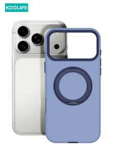 KOOLIFE 1pc 360° Rotatable Magnetic Stand Phone Case, Matte Light Blue Bicolor Design, MagSafe Compatible, Slim Anti-Scratch PC+TPU Case, Hands-Free Viewing Cover Compatible With Apple 17/17pro/17promax - Blue - View 6