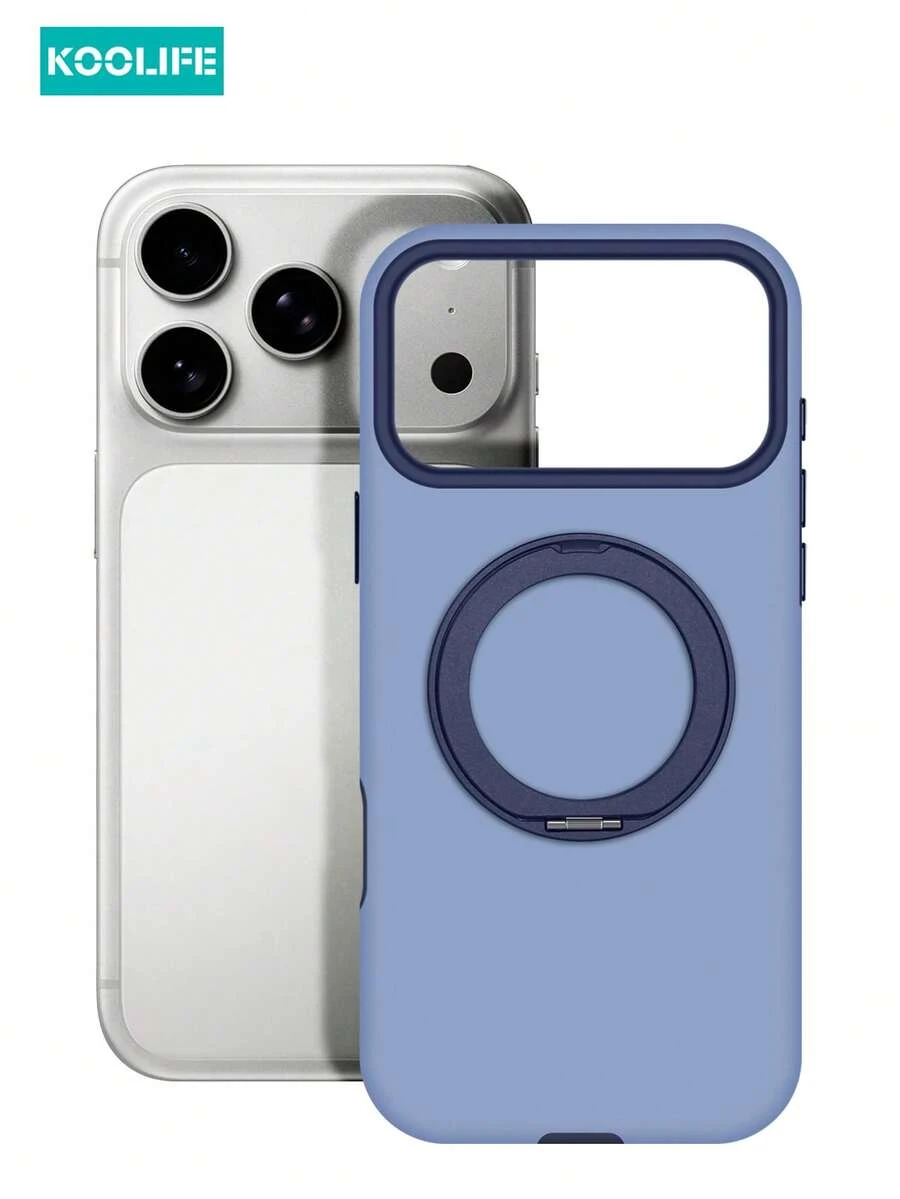KOOLIFE 1pc 360° Rotatable Magnetic Stand Phone Case, Matte Light Blue Bicolor Design, MagSafe Compatible, Slim Anti-Scratch PC+TPU Case, Hands-Free Viewing Cover Compatible With Apple 17/17pro/17promax - Blue - View 1