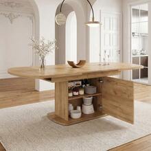 Extendable Oval Dining Table, L 140/200 X W 80 X H 75 Cm, Table With Storage, Coffee/Lounge Table, Modern And Minimalist Dining Table, Multifunctional Space-Saving Table, White And Silver Handle - 駝色 - 查看 2