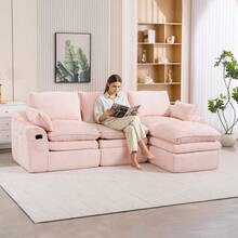 L Shaped Compressed Modular Sectional Sofa Modern Corduroy Upholstered Boneless Couches With Movable Footstool With Three Pillows And Two Lumbar Pillows Detachable Cloud Seat Cushions - Pink + Corduroy + 3 Seat1 - View 2