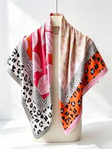 Khăn vuông thanh lịch với họa tiết hoa, phù hợp cho nữ - làm từ polyester, phụ kiện cổ đa năng - Nhiều màu - Xem 9