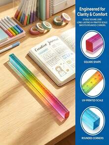 Regla y Cubo 2 en 1 de Colores, Herramienta de Dibujo Geométrico, Juego de Papelería para el Aprendizaje de Matemáticas, Suministros de Dibujo y Medición, Ayuda de Enseñanza de Matemáticas, Sólido Geométrico de Plástico Multifuncional - Multicolor - Ver 7