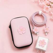 6pcs Pink Tulip Pattern Data Cable Protector + Storage Pouch, Apple Charger Protector & Cable Organizer, Halloween Gift For Summer Holiday Travel, Outdoor Activities Travel Essentials - Tulip - View 12