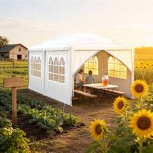 Garden Pavilion 3x3m/3X6m/3X9m Canopy Party Tent Waterproof Heavy Duty With 4 Sidewalls & Windows & Solid Ground Stakes Outdoor Gazebo Winter Resistant UV Protection, Anthracite/Gray/White - White - View 8