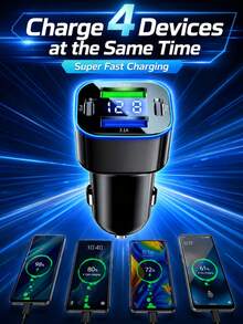 XF.Meraki Car Charger, 4-Port Cigarette Lighter USB Charger Adapter With Voltmeter, PD 3.0, USB Charger, Multi-Port Accessory, Compact And Portable, Can Quickly Charge IPhones And Most Android Models And Tablets, USB-C Car Charger,Car Accessories - 4-in-1 Car Charger - View 7