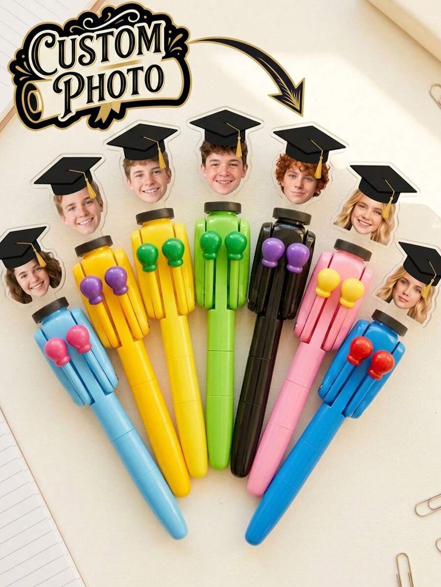 Custom Graduation Photo Retractable Pen, Printed With Portrait And Graduation Cap Patterns. Suitable For Daily Writing By Students And Teachers, It Is An Ideal Gift For Graduation Season, Back-To-School Season And Birthdays - Multicolor - View 1