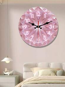 2D Flat Design. 1pc. Pink Diamond Theme Silent Decorative Wall Clock, Creative Wall Clock, Suitable For Bedroom, Living Room, Office Decor, Size 10/12/14 Inches, AA Battery Not Included, 2D Flat - Multicolor - View 3