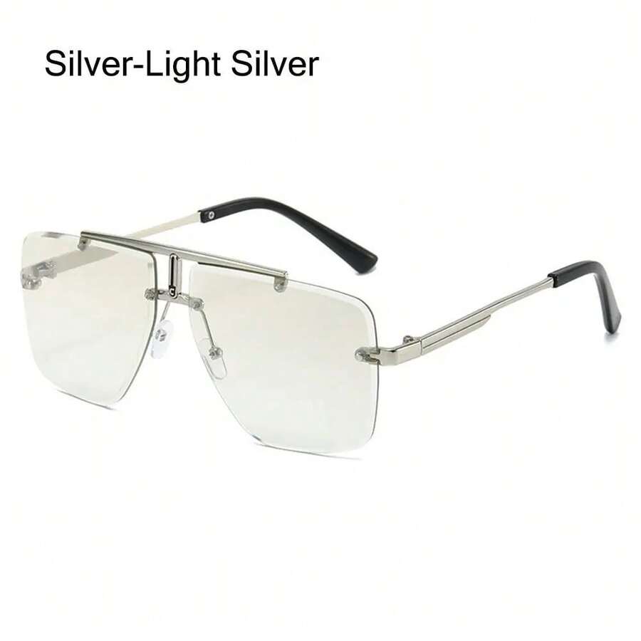 Men's Square Rimless With Double Bridge And Frame, With Protection And Gradient Lenses - Silver-light Silver - View 1
