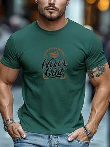 Camiseta de manga corta con cuello redondo y estampado Never Give Up para hombre, estilo casual de verano - Blanco - Ver 5