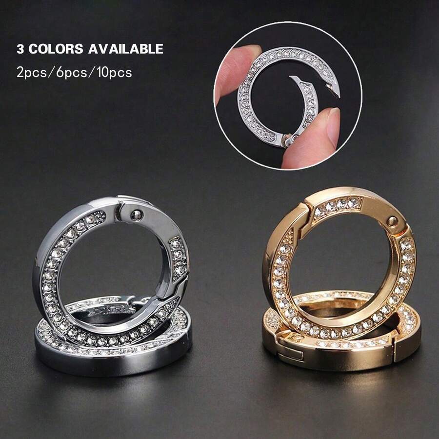 2 piezas/4 piezas/6 piezas Anillos de resorte de cristal de roca gruesos hechos a mano, llavero, soporte para llaves de coche, accesorio para bolso, anillos de resorte de aleación de zinc de 1 pulgada de diámetro grande, anillos abiertos para hacer llaveros, colgante de llaves de coche - Multicolor - Ver 1