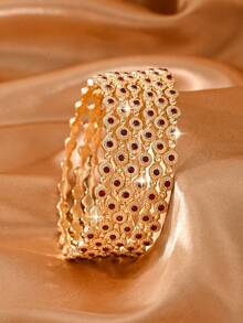 6pcs Fashionable Rhinestone Inlaid Bracelet Set,Alloy Bangles For Women's Daily Wear,Traditional Middle East Wedding Jewelry Accessories - 6pcs - View 13