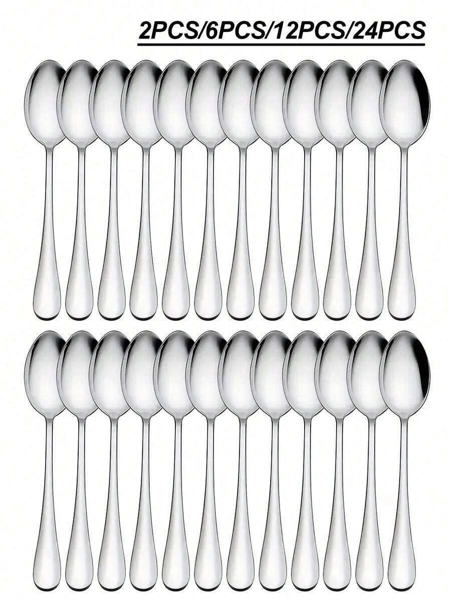 1/6/12/24pcs Dinner Spoon Set, 6.7 Inch Stainless Steel Silverware, Dessert Spoon,Table Spoon, Suitable For Home, Kitchen, And Restaurant,Kitchen,Christmas Gift - Silver - View 1