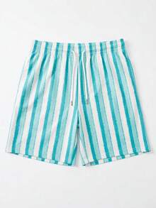 Men's Summer Beach Casual Contrast Stripe Drawstring Shorts - Mint Blue - View 5