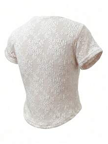 Women's Summer Round Neck Lace Short Sleeve Crop Top, Slim Fit Y2K Style Summer Blouse - Apricot - View 7